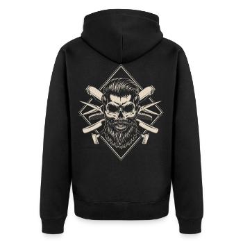 Barber sho, Friseur Laden, Friseuse - Unisex Premium Bio Zip Hoodie - Schwarz - Hinten - Nico (187cm)