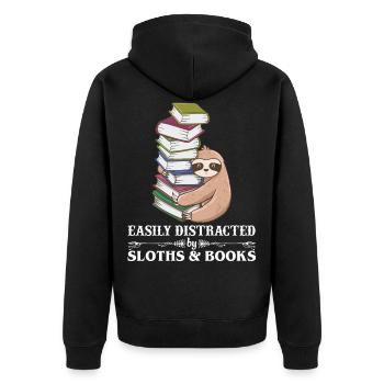 Easily Distracted By Sloths And Books T Shirt - Unisex Premium Organic Zip Hoodie - black - Back - Nico (187cm)