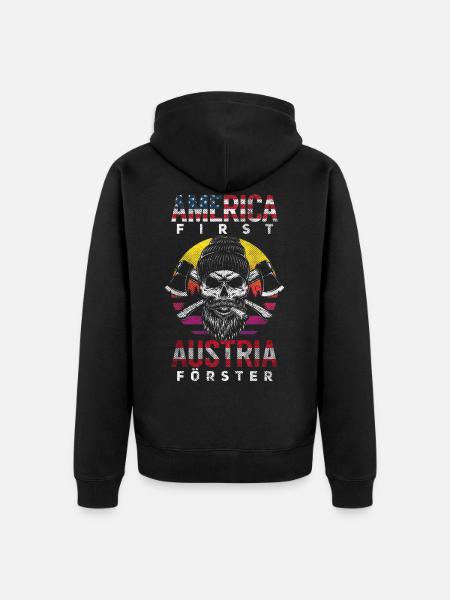 America First Austria Forester Itävallan lahja - Premium unisex luomu-huppari vetoketjulla - musta