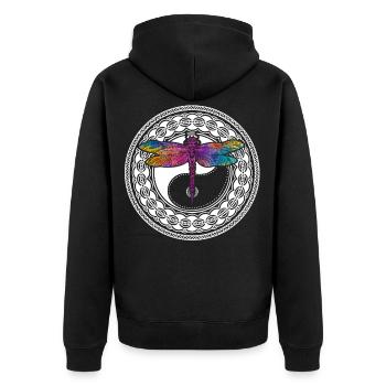 Mandala de yoga avec libellule et ying yang - Veste à capuche bio Premium Unisexe - noir - Dos - Nico (187cm)