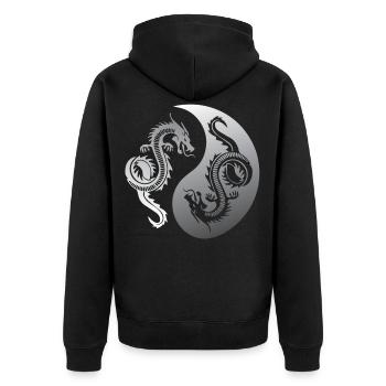 Ying Yang, Drachen, Yoga Lebenseinstellung - Unisex Premium Bio Zip Hoodie - Schwarz - Hinten - Nico (187cm)