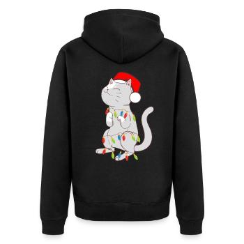 Schwarze Katze Bunte Lichter Katze Kätzchen - Unisex Premium Bio Zip Hoodie - Schwarz - Hinten - Nico (187cm)