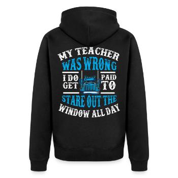 Truck Driver , LKW Fahrer Geschenk 40 Tonner - Unisex Premium Bio Zip Hoodie - Schwarz - Hinten - Nico (187cm)