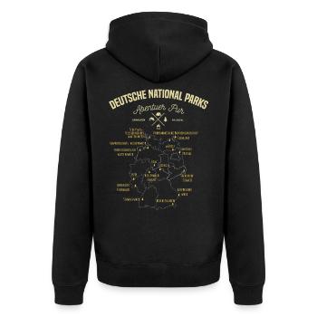 Deutsche Nationalparks, Abenteuer Wandern Zelten - Unisex Premium Bio Zip Hoodie - Schwarz - Hinten - Nico (187cm)