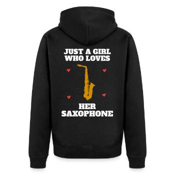 Cadeau saxophone saxophoniste saxo femme fille - Veste à capuche bio Premium Unisexe - noir - Dos - Nico (187cm)