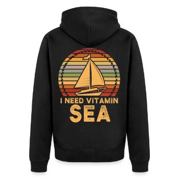 Boot, Schiff, Segeln Spruch I need vitamine sea - Unisex Premium Bio Zip Hoodie - Schwarz - Hinten - Nico (187cm)