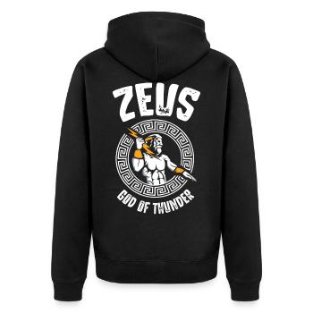Zeus Gott of Thunder, Griechische Mythologie - Unisex Premium Bio Zip Hoodie - Schwarz - Hinten - Nico (187cm)