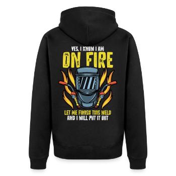Schweisser Spruch, Geschenk Schweißen, Schweissen - Unisex Premium Bio Zip Hoodie - Schwarz - Hinten - Nico (187cm)