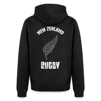 New Zealand Rugby als Geschenk Rugbyfan - Unisex Premium Bio Zip Hoodie - Schwarz - Hinten - Nico (187cm)