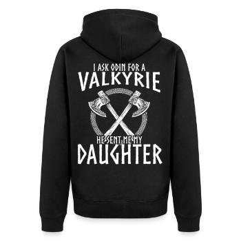 Wikinger Sprüche, Vikings, Odin und Valkyre - Unisex Premium Bio Zip Hoodie - Schwarz - Hinten - Nico (187cm)