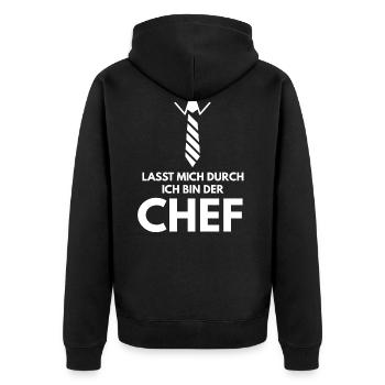 Lasst mich durch ich bin der Chef - Unisex Premium Bio Zip Hoodie - Schwarz - Hinten - Nico (187cm)