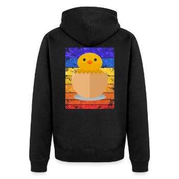 Küken Sunset - Unisex Premium Bio Zip Hoodie - Schwarz - Hinten - Nico (187cm)