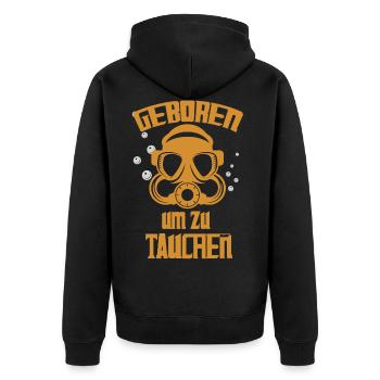 Taucher Tauchen Geboren um zu tauchen - Unisex Premium Bio Zip Hoodie - Schwarz - Hinten - Nico (187cm)