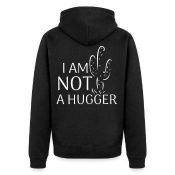 I am not a Hugger - Unisex Premium Bio Zip Hoodie - Schwarz - Hinten - Nico (187cm)