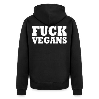Fuck Vegans - Unisex Premium Bio Zip Hoodie - Schwarz - Hinten - Nico (187cm)