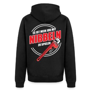 Heizungsbauer, Gas Wasser Scheisse, Klempner - Unisex Premium Bio Zip Hoodie - Schwarz - Hinten - Nico (187cm)