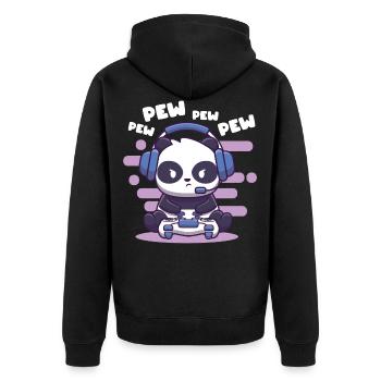 Gaming Panda Shirt Video Gamer Pew Pew - Unisex Premium Bio Zip Hoodie - Schwarz - Hinten - Nico (187cm)