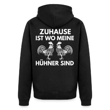 Zuhause ist wo meine Hühner sind - Unisex Premium Bio Zip Hoodie - Schwarz - Hinten - Nico (187cm)