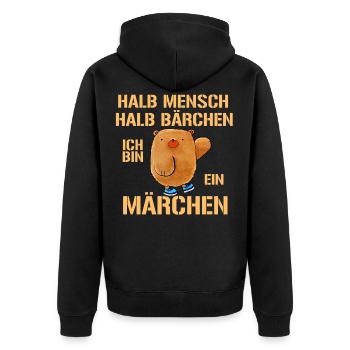Halb Mensch halb Bärchen ich bin ein Märchen - Unisex Premium Bio Zip Hoodie - Schwarz - Hinten - Nico (187cm)