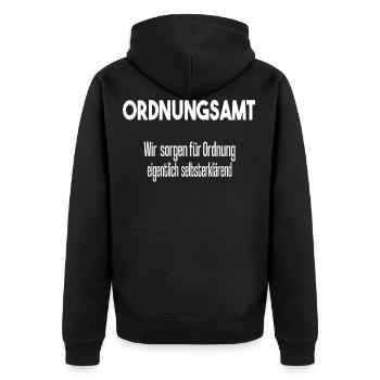Ordnungsamt Sprüche Uniform Geschenkidee - Unisex Premium Bio Zip Hoodie - Schwarz - Hinten - Nico (187cm)