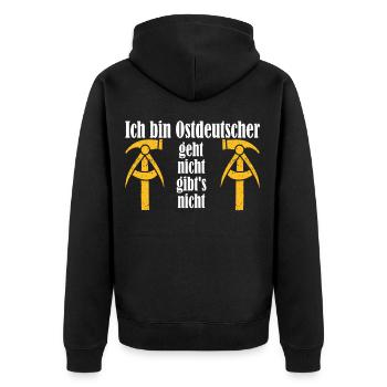 DDR Arbeit Sprüche Kult Geschenkidee - Unisex Premium Bio Zip Hoodie - Schwarz - Hinten - Nico (187cm)