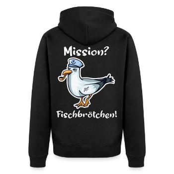 maritime Möwe norddeutsch Sprüche Geschenk - Unisex Premium Bio Zip Hoodie - Schwarz - Hinten - Nico (187cm)