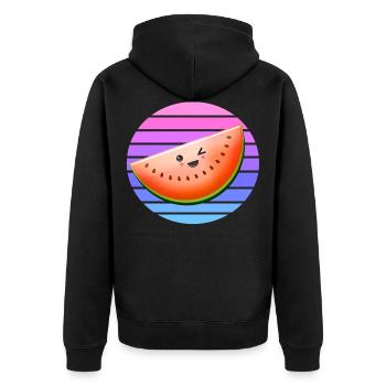 Clin d’oeil melon au coucher du soleil - Veste à capuche bio Premium Unisexe - noir - Dos - Nico (187cm)