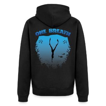 Apnoe Tauchen, Freediving, Tieftaucher - Unisex Premium Bio Zip Hoodie - Schwarz - Hinten - Nico (187cm)