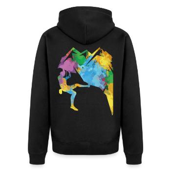 Rock Climbing Retro Bouldering Climber - Unisex Premium Organic Zip Hoodie - black - Back - Nico (187cm)