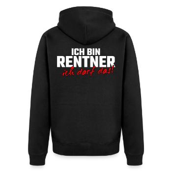 Rentner - Unisex Premium Bio Zip Hoodie - Schwarz - Hinten - Nico (187cm)