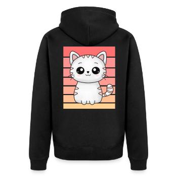 Petit chat mignon au coucher du soleil - Veste à capuche bio Premium Unisexe - noir - Dos - Nico (187cm)