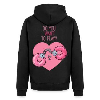 Bondage Plüsch Handschellen Fetisch Sexspielzeug - Unisex Premium Bio Zip Hoodie - Schwarz - Hinten - Nico (187cm)