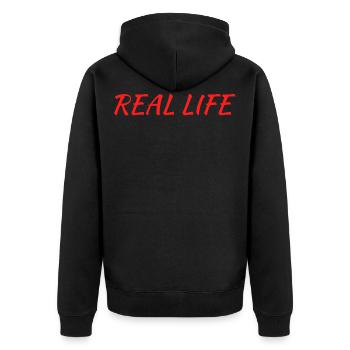 Real Life - Unisex Premium Bio Zip Hoodie - Schwarz - Hinten - Nico (187cm)