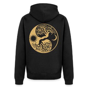 Odin Nordische Mythologie Ying Yang - Unisex Premium Bio Zip Hoodie - Schwarz - Hinten - Nico (187cm)