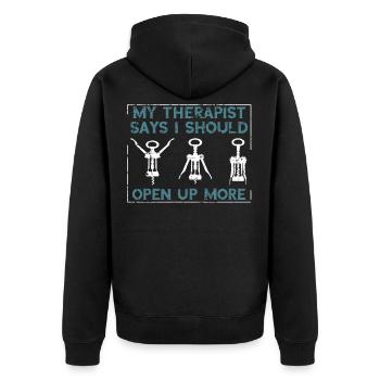 Red Wine My Therapist says I should open - Unisex Premium Organic Zip Hoodie - black - Back - Nico (187cm)