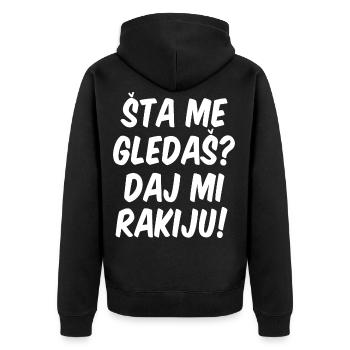Sarajevo Jugoslawien Spruch Design Geschenk - Unisex Premium Bio Zip Hoodie - Schwarz - Hinten - Nico (187cm)