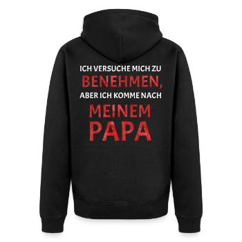Ich versuche mich zu benehmen - Unisex Premium Bio Zip Hoodie - Schwarz - Hinten - Nico (187cm)