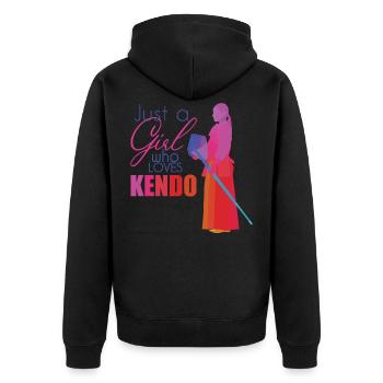 Kendo - Unisex Premium Organic Zip Hoodie - black - Back - Nico (187cm)