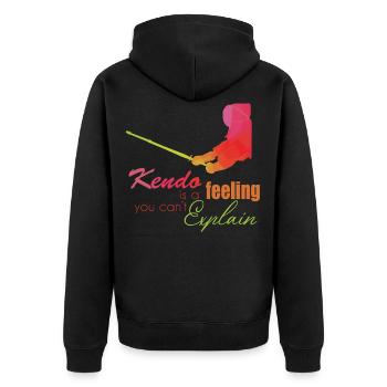 Kendo - Unisex Premium Organic Zip Hoodie - black - Back - Nico (187cm)
