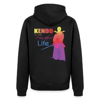 Kendo - Unisex Premium Organic Zip Hoodie - black - Back - Nico (187cm)
