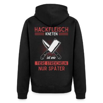 Fleischer und Metzger Geschenk, Hackfleisch - Unisex Premium Bio Zip Hoodie - Schwarz - Hinten - Nico (187cm)