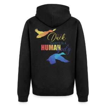Ente - Unisex Premium Bio Zip Hoodie - Schwarz - Hinten - Nico (187cm)