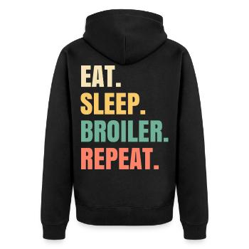 Eat Sleep Broiler Repeat Brathähnchen - Unisex Premium Bio Zip Hoodie - Schwarz - Hinten - Nico (187cm)