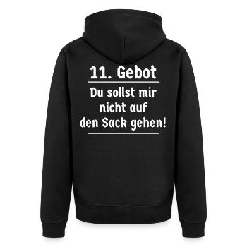 11. Gebot du sollst mir nicht auf den Sack gehen - Unisex Premium Bio Zip Hoodie - Schwarz - Hinten - Nico (187cm)