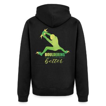 Bouldern - Unisex Premium Bio Zip Hoodie - Schwarz - Hinten - Nico (187cm)