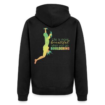 Bouldern - Unisex Premium Bio Zip Hoodie - Schwarz - Hinten - Nico (187cm)