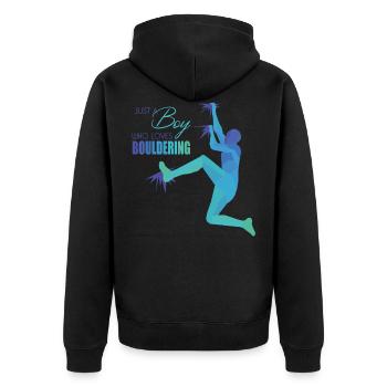 Bouldern - Unisex Premium Bio Zip Hoodie - Schwarz - Hinten - Nico (187cm)