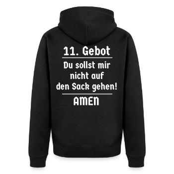 11. Gebot Du sollst mir nicht auf den Sack gehen - Unisex Premium Bio Zip Hoodie - Schwarz - Hinten - Nico (187cm)