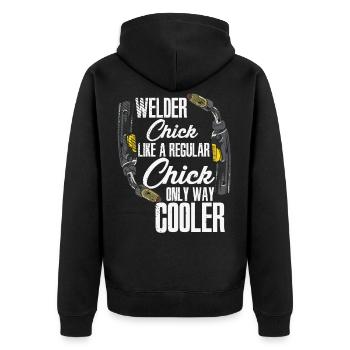 Schweißen Schweißer MIG Wig Schweißen Frauen - Unisex Premium Bio Zip Hoodie - Schwarz - Hinten - Nico (187cm)