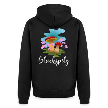 Glückspilz Design - Unisex Premium Bio Zip Hoodie - Schwarz - Hinten - Nico (187cm)